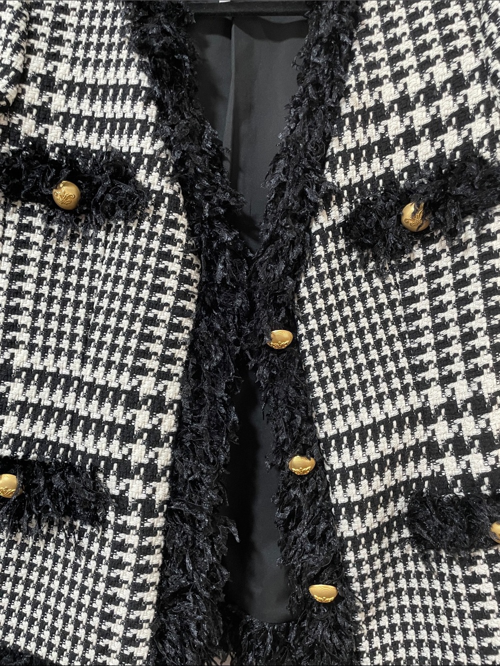 Imperial Black & White Houndstooth Fringe Tweed Blazer - Picture 6 of 17
